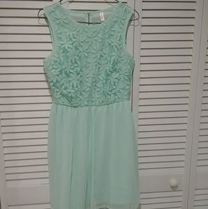 Mint dress w/ flower embroidered top